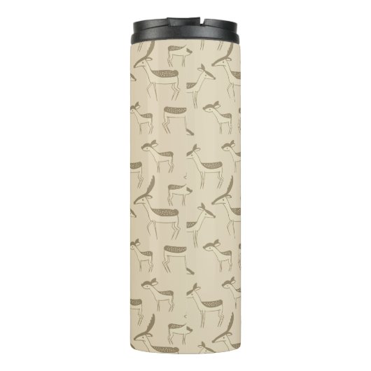 Modern Deer Illustration Beige Pattern Thermosbeker (Achterkant)