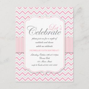 Modern Delicate Pink Chevron Birthday Party Kaart