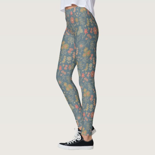 Modern Denim Blauw & Koraal Bloemen Leggings (Links)