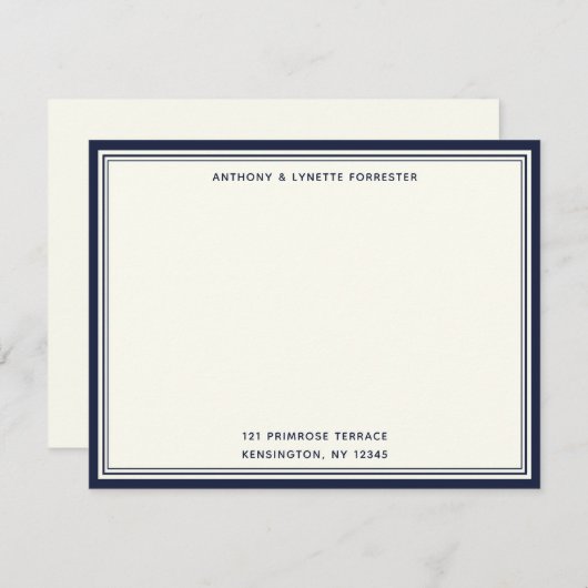 Modern Denim Blue Border Name & Address Note Card Notitiekaartje (Voorkant / Achterkant)