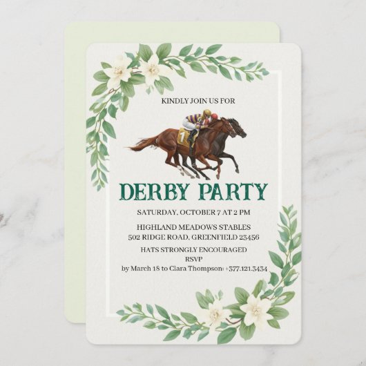Modern Derby Horse Racing Party Invitation (Devant / Derrière)