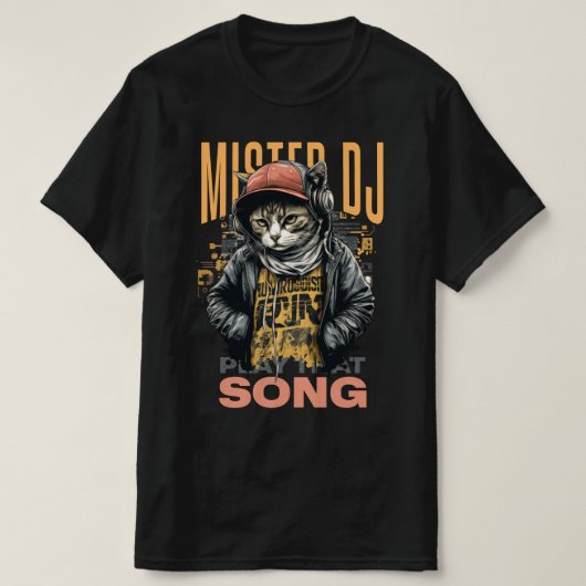 Modern design Grappige Deejay kat Techno muziek Zw T-shirt (Design voorkant)