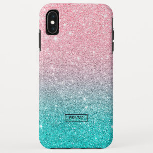 Modern design turquoise en roze glitter ombre iPhone XS max hoesje