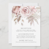 Modern Designer Dusty Rose Blush Details & Wedding Kaart (Achterkant)
