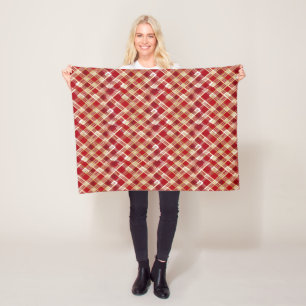 Modern diagonaal rood en wit geplakt patroon fleece deken