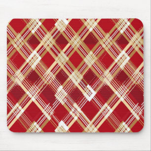 Modern diagonaal rood en wit geplakt patroon muismat