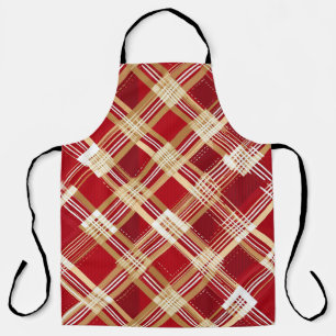 Modern diagonaal rood en wit geplakt patroon schort