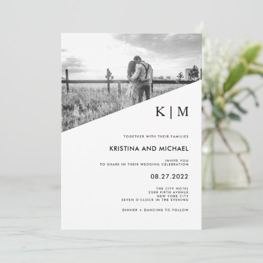 Modern Diagonaal | Uitnodiging tot fotoweddenschap (Staand voorkant)