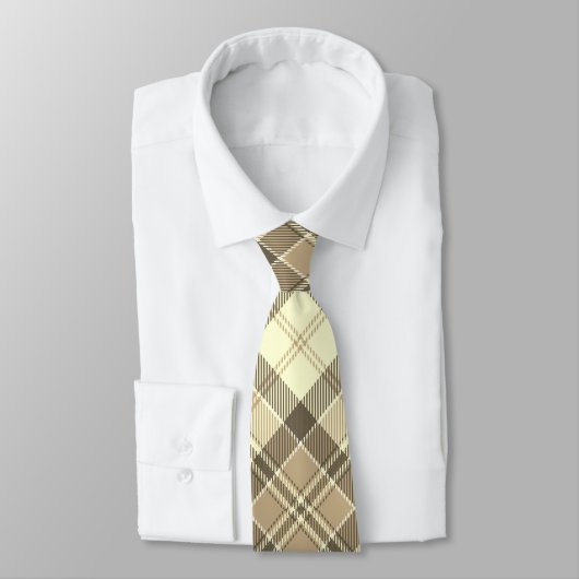 Modern Diagonal Plaid - Bruin Tan en Wit Stropdas (Gebonden)