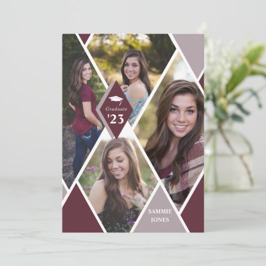 Modern Diamond Photo Collage Afstuderen Afstuderen Aankondiging (Staand voorkant)