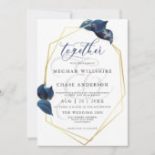 Modern Diep Indigo Blauw en Gouden Lijst Kaart (Voorkant)
