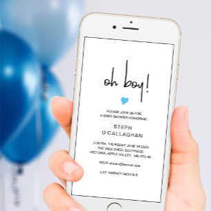 Modern Digital Boy Baby shower Cellphone eVite Aankondiging