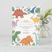 Modern Dinosaur Boy Birthday Party Kaart (Staand voorkant)