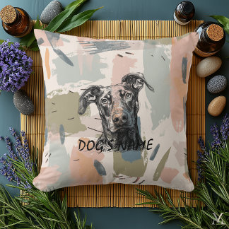 Modern Dobermann Portret – Abstracte Penseelstreek Kussen