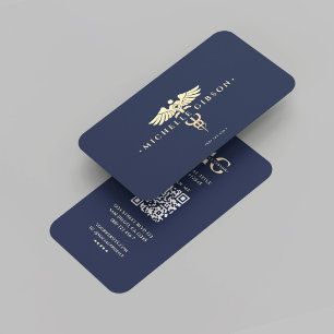 Modern Doctor Nurse Caduceus Donkerblauw Goud Visitekaartje