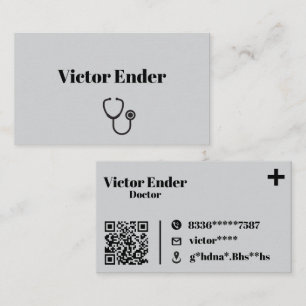 Modern Doctor Visitekaartje met QR-code – Grijs &