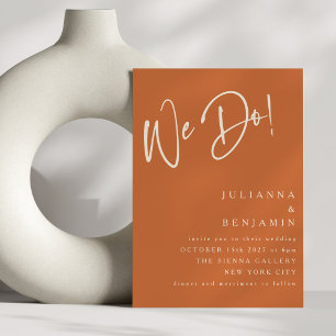 Modern doen we elegante terracotta script bruiloft kaart