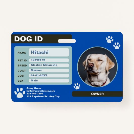Modern  Dog ID-Label met foto Badge (Voorkant)