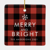 Modern Dog Photo Red Buffalo Pset Merry Woofmas Keramisch Ornament (Achterkant)
