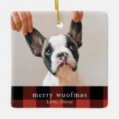 Modern Dog Photo Red Buffalo Pset Merry Woofmas Keramisch Ornament (Voorkant)