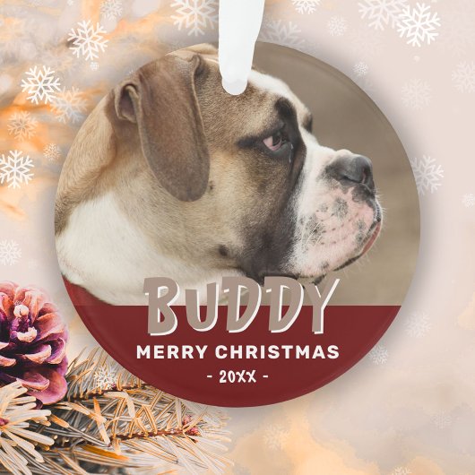 Modern Dog Photo Red Merry Kerstmis Ornament