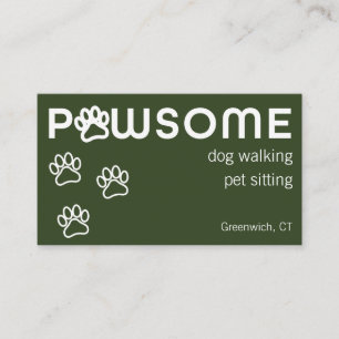 Modern Dog Walker Pet Sitter Pawsome Dark Green Visitekaartje
