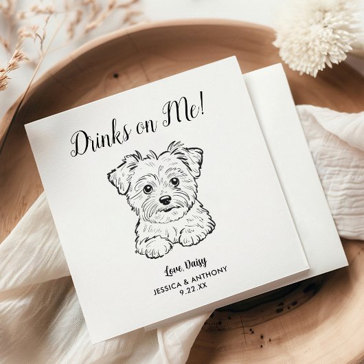 Modern Dog Wedding Cocktail Napkins  Servet