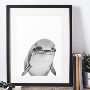 Modern Dolphin Portret zwart wit Poster