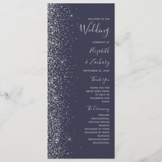 Modern Donk Blue Silver Glitter Wedding Programma (Voorkant)