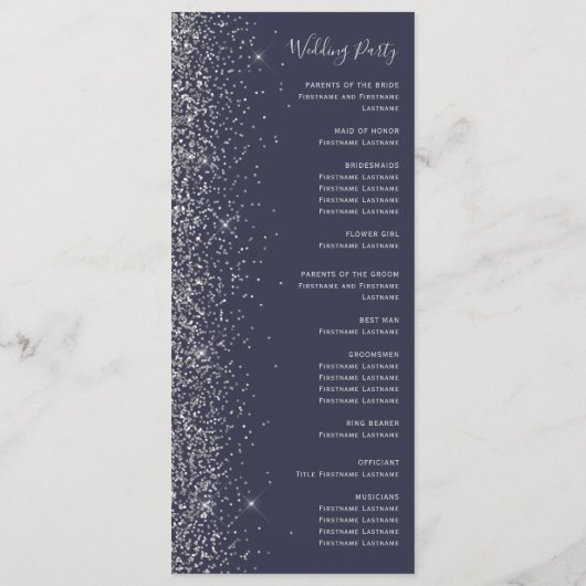 Modern Donk Blue Silver Glitter Wedding Programma (Achterkant)