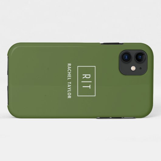 Modern donker olijfgroen monogram Case-Mate iPhone case (Achterkant (horizontaal))