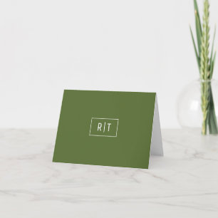 Modern Donker Olijfgroen Wit Monogram Eenvoudig Notitiekaartje