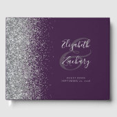 Modern, donker Paars, zilver glitter script Gastenboek (Voorkant)