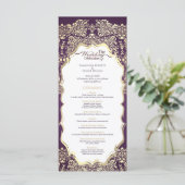 Modern Donker Paarse en Gouden Damask Wedding Prog Programma (Staand voorkant)