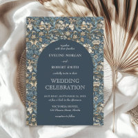 Modern Donker pastelblauw ivoor bloemen Art Nouvea