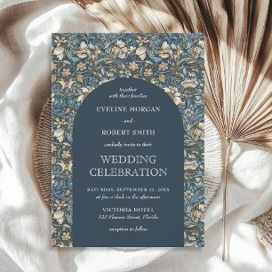 Modern Donker pastelblauw ivoor bloemen Art Nouvea Kaart