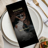 Modern Donker Vervaagd Foto Goud & Zwart Bruiloft Programma