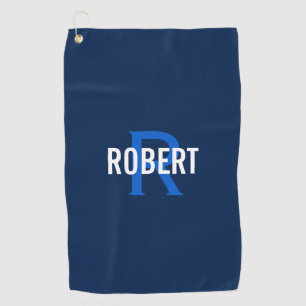 Modern donkerblauw monogram mannen naam golfhanddo golfhanddoek