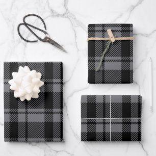 Modern Donkergrijs en Zwart Tartan Plaid Inpakpapier Vel