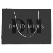 Modern Donkergrijs & Zwart bewerkbare naam & monog Groot Cadeauzakje (Achterkant)