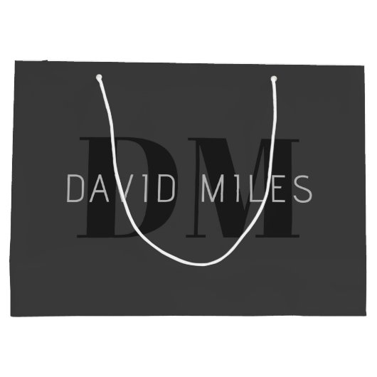 Modern Donkergrijs & Zwart bewerkbare naam & monog Groot Cadeauzakje (Achterkant)