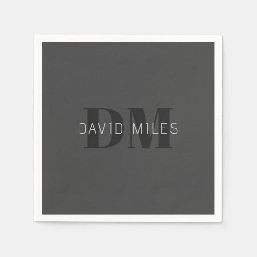 Modern Donkergrijs & Zwart bewerkbare naam & monog Servet (Voorkant)