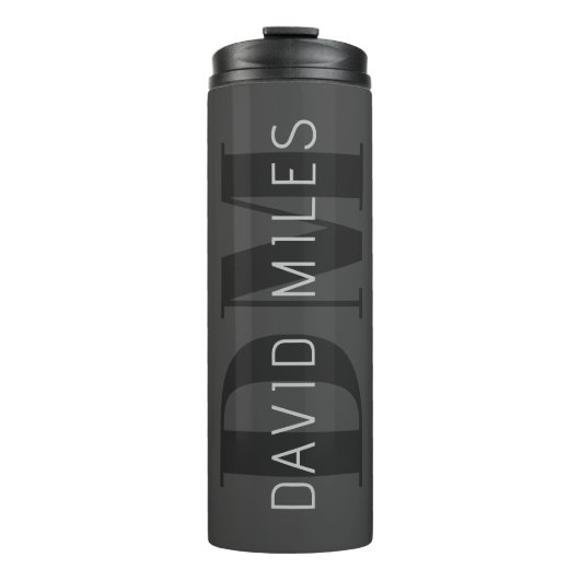 Modern Donkergrijs & Zwart bewerkbare naam & monog Thermosbeker (Voorkant)