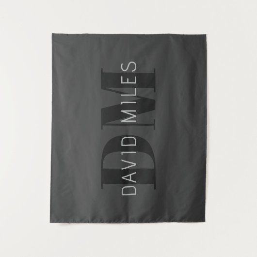 Modern Donkergrijs & Zwart bewerkbare naam & monog Wandkleed (Voorkant)