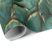 Modern donkergroen gouden veren patroon cadeaupapier (Rol Hoek)