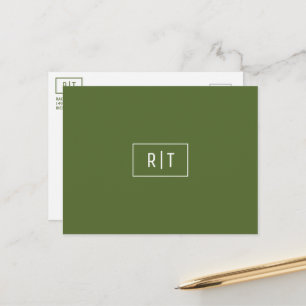 Modern Donkergroen Olijf Monogram Briefkaart