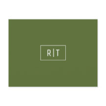Modern Donkergroen Olijf Monogram