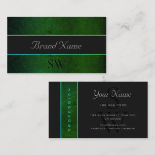 Modern donkergroen patroon grijs zwart monogram visitekaartje