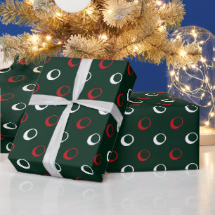 Modern donkergroen rood wit polka stippen Kerstmis Cadeaupapier
