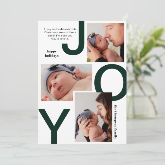 Modern Donkergroen Vreugde Fotocollage Kerstmis Feestdagenkaart (Staand voorkant)